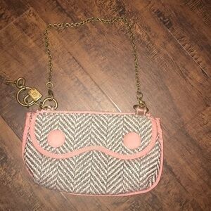 Vintage Gap wool gray pink herringbone Wristlet